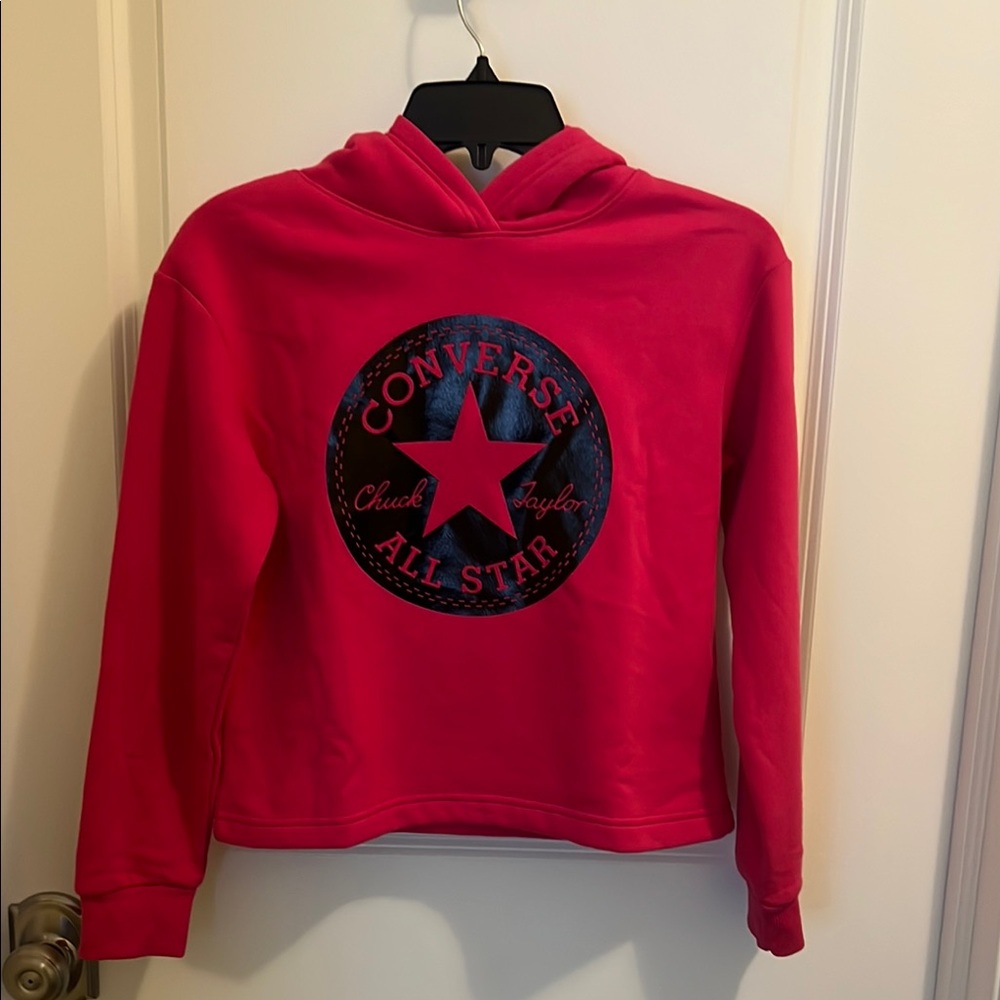 Converse Pink Cropped Hoodie with Iconic Logo